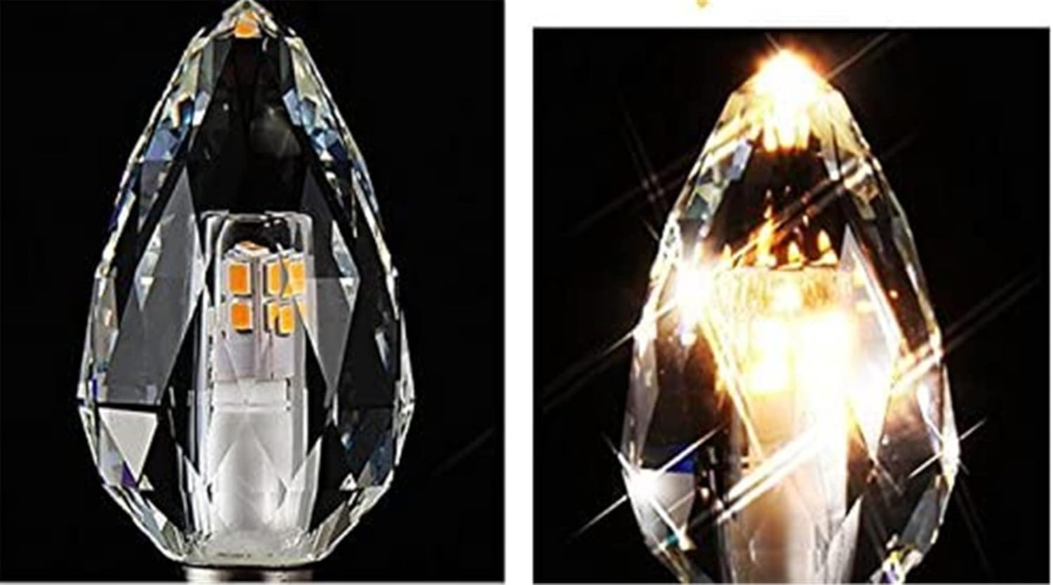 6-Pack E12 Exquisite K9 Crystal Daylight 5W Bulb 40-50W Incandescent Replacement,360 Candelabra Light,510 Lumens Torpedo Shape, Silver Crystal Alumium Lamp Body (Warm White,2700K)
