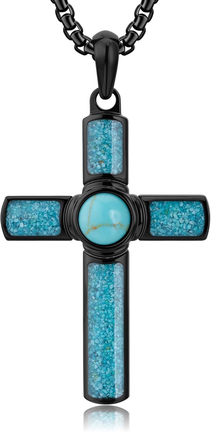 Amethyst Cross Necklace for Men Women with Adjustable Box Chain Natural Stone Pendant Necklace Religious Jewelry Gifts Everyday Wear