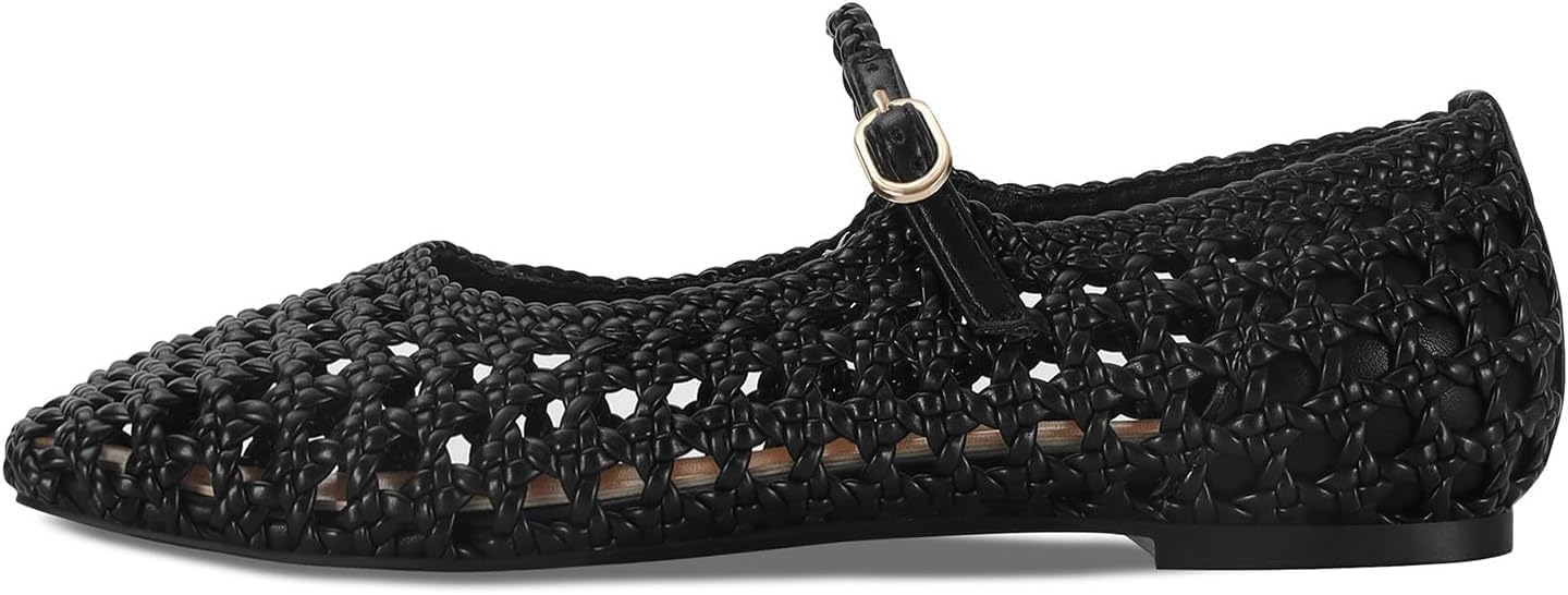 MICIFA Woven Mesh Ballet Flats for Women Round Toe Mary Jane Flats Buckle Strap Ballerina Flats Comfortable Dress Casual Flat Shoes - Image 5