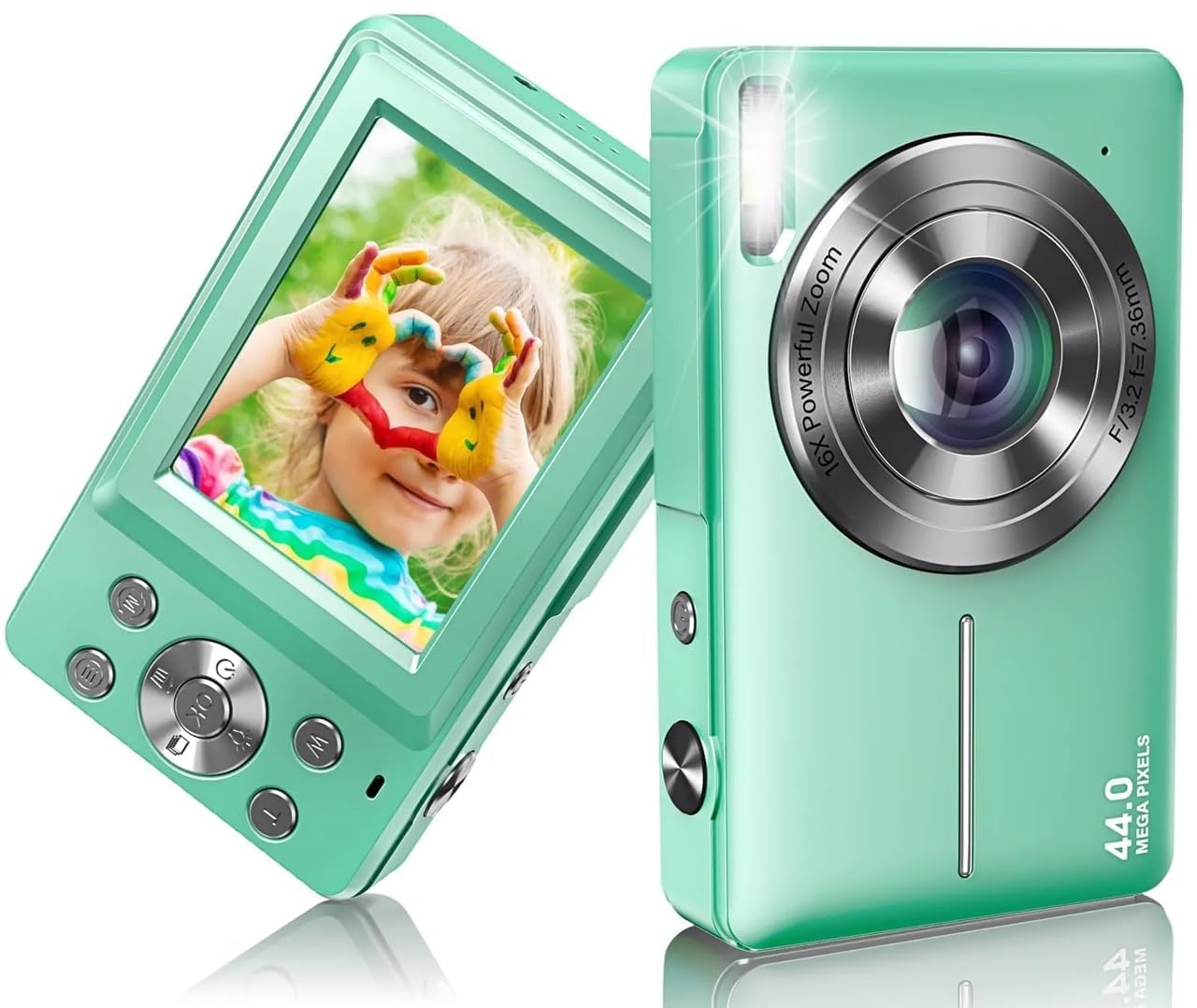 44MP Digital Camera 1080P FHD with 16X Zoom & Anti-Shake | Compact Point and Shoot Camera with Beauty Filter, 32GB SD Card & 2 Batteries | Portable Camera for Kids, Teens & Beginners (Green) 44MP Digital Camera 1080P FHD with 16X Zoom & Anti-Shake | Compact Point and Shoot Camera with Beauty Filter, 32GB SD Card & 2 Batteries | Portable Camera for Kids, Teens & Beginners (Green)