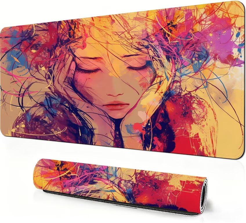 Podkładka pod mysz Abstrakcyjna Podkładka pod mysz XXL Dziewczyna 1400 x 600 x 3mm Poprawa precyzji i szybkości, podkładka pod mysz do gier antypoślizgowa gumowa podstawa, do dekoracji Burea DZ-91