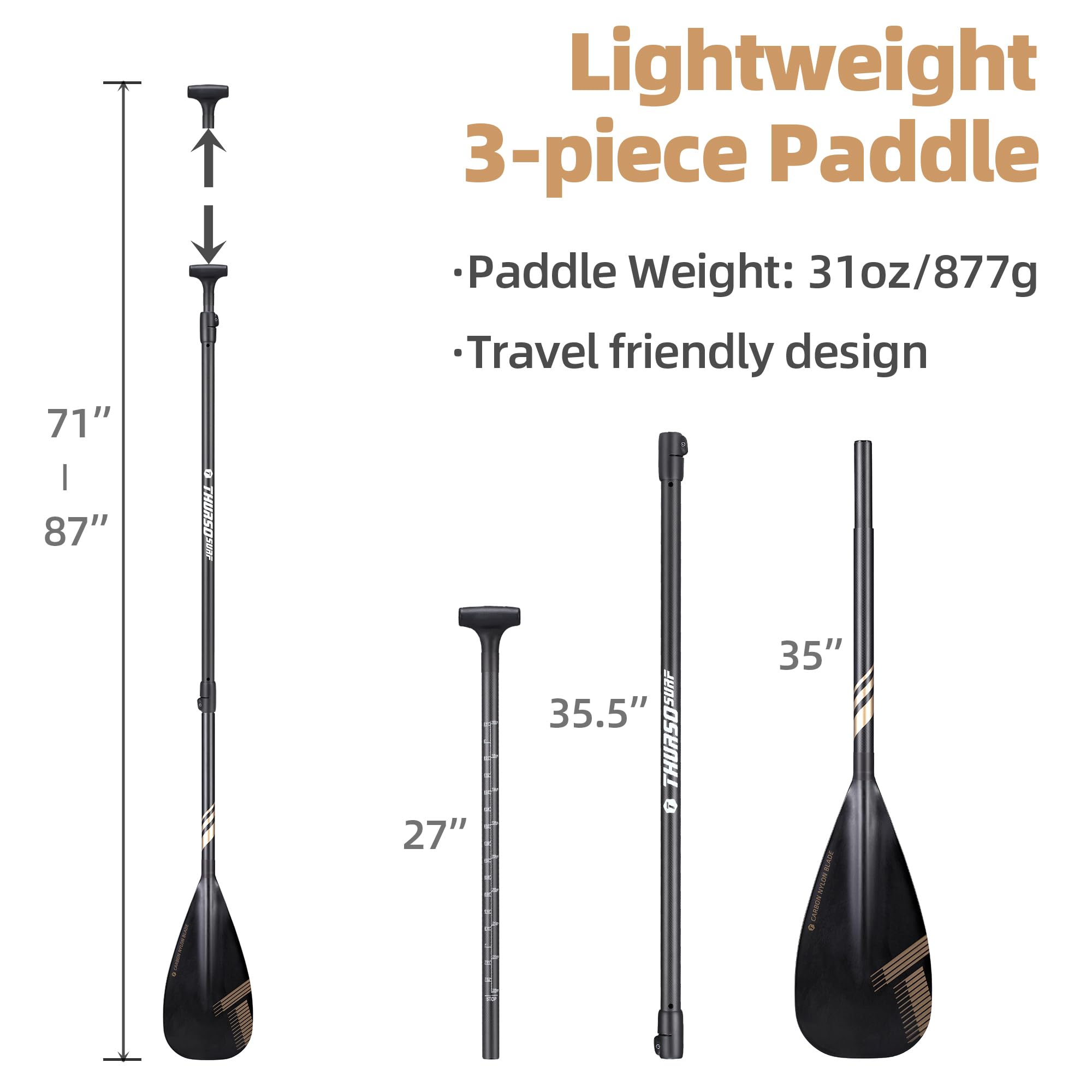 THURSO SURF Pagaie de kayak hybride en carbone avec tige en fibre de carbone, 3 pièces, réglable, 180 à 221 cm, légère, flottante, superbe performance