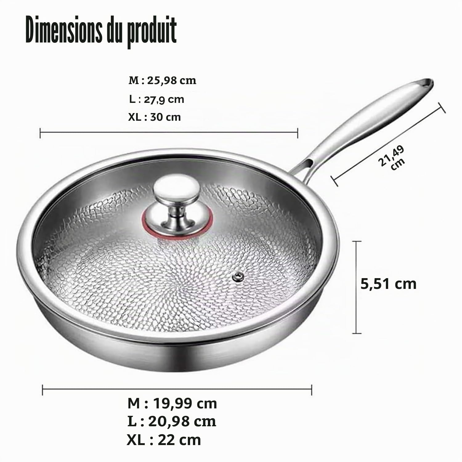 Kouamor Poêle en titane Pro avec couvercle de 25,4 cm/27,9 cm/30,5 cm, poêle à frire en titane, ultra-résistante, anti-rayures, antiadhésive, poêles à revêtement nutritif en titane, multifonctionnelle