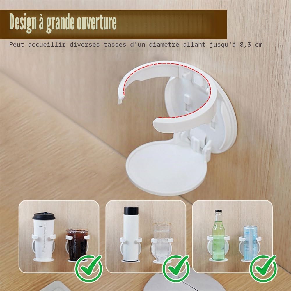 Porte-gobelets Rabattable,2 Porte-gobelets Muraux Pliables et sans Perforation pour Boissons et Cafés d'un Diamètre Maximal de 8,3 Cm