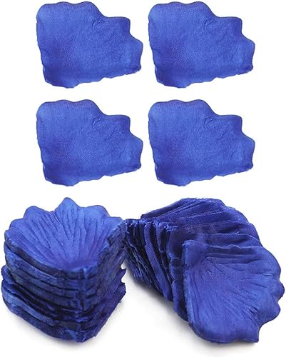 Miniatura 2 de Yesallwas 2000 pétalos de rosa azul marino falsos para decoración de bodas, día de San Valentín y fiesta romántica (azul)