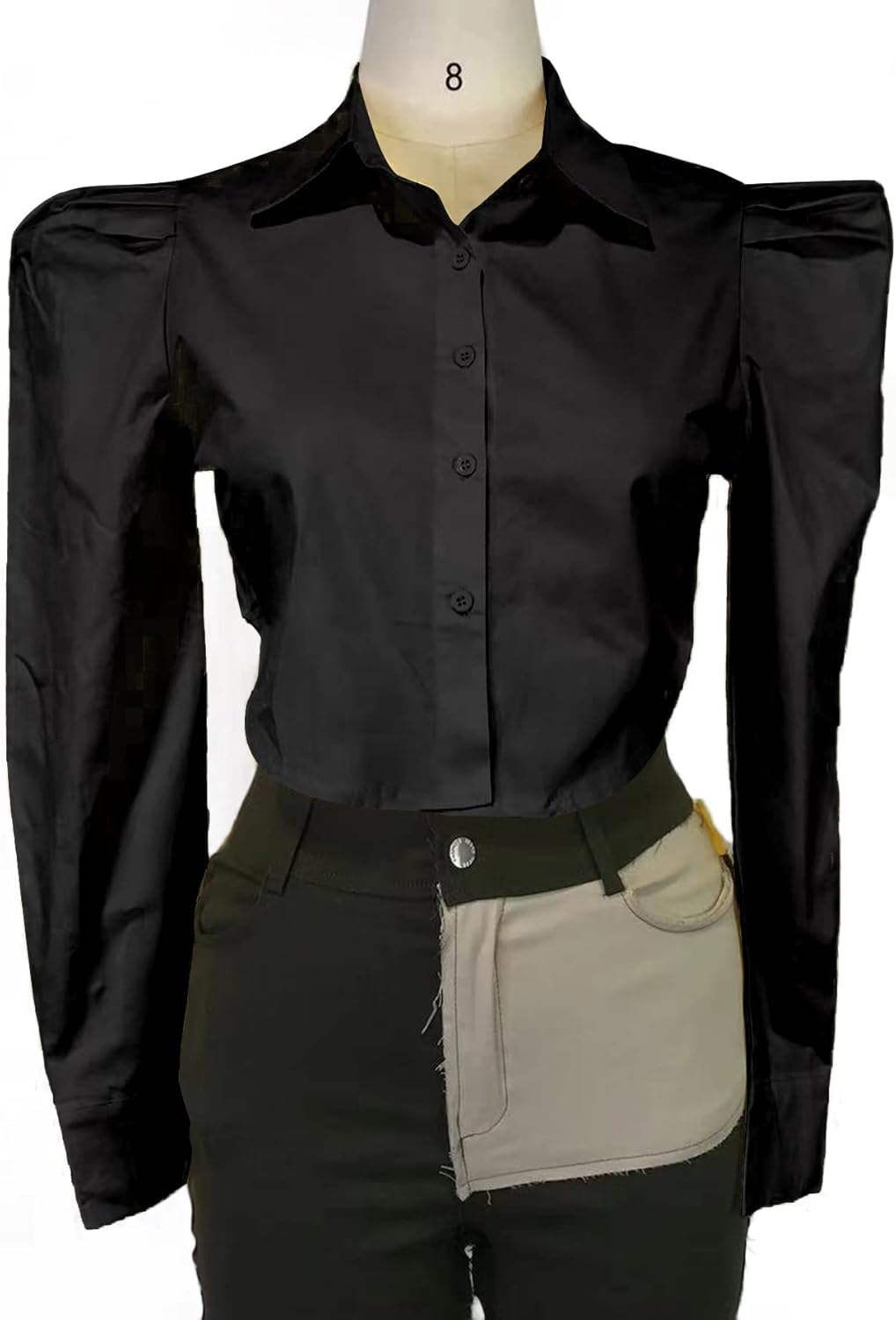 LYANER Women's Collar V Neck Button Down Split Hem Puff Long Sleeve Shirt Blouse Top - Image 4