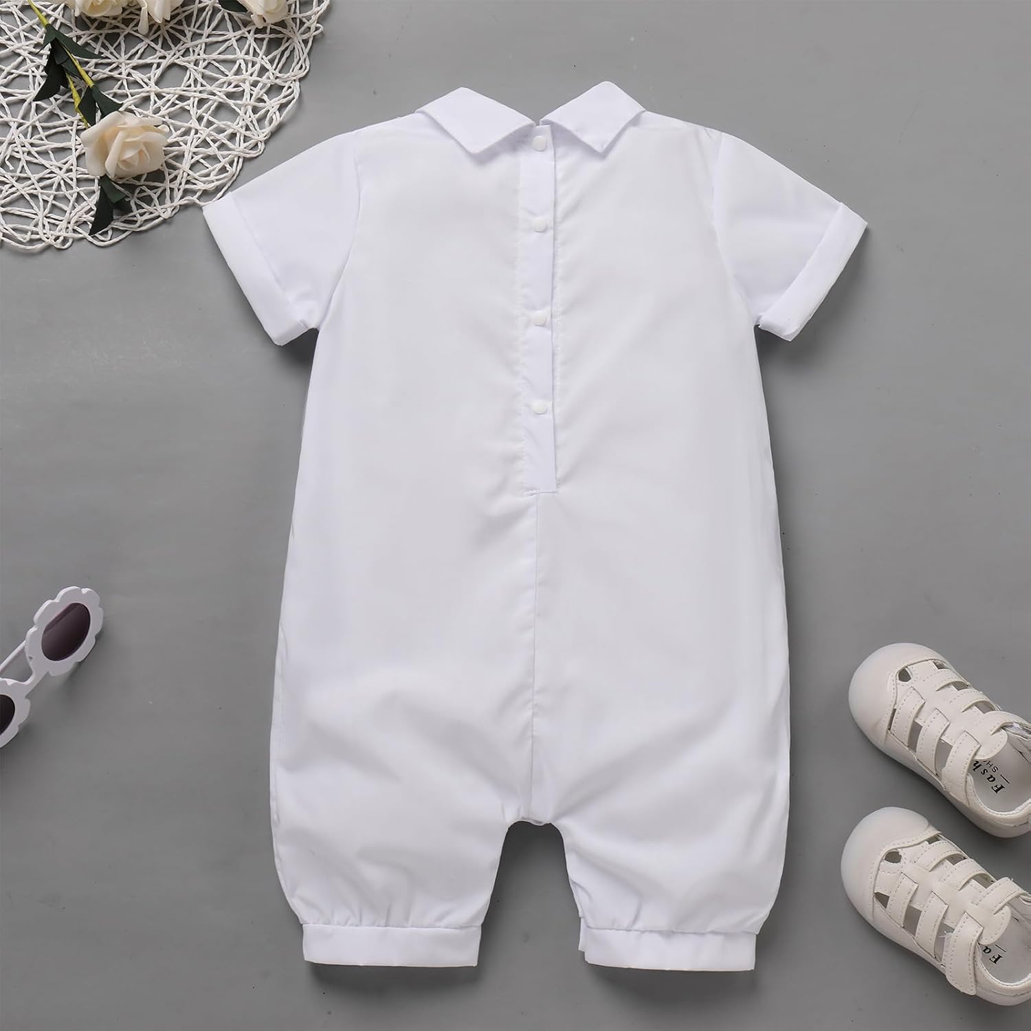 IDOPIP Baptism Christening Outfit for Boys Baby Clothes Suit Bowtie Romper Waistcoat Overall Jumpsuit Newborn Birthday Outfit
