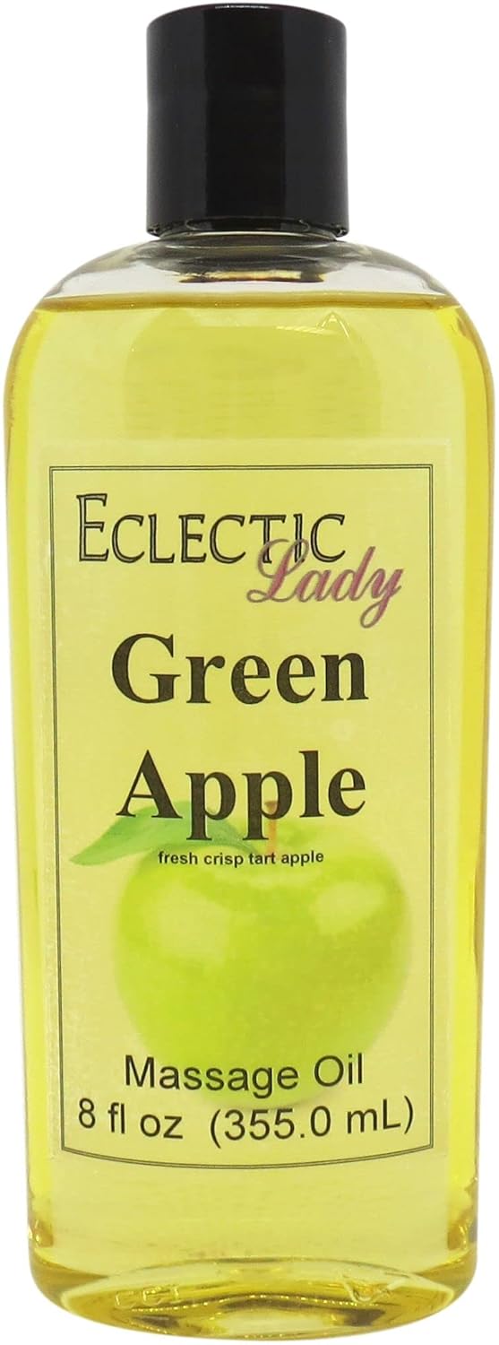Green Apple Massage Oil, 8 oz, With Sweet Almond Oil and Jojoba Oil, Preservative Free, Perfect for Aromatherapy and Relaxation