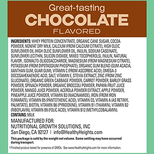 Kidzprotein Powder Shake Mix Bag (Chocolate) By Healthy Heights - High Protein Nutritional Shake - Contains Key Vitamins & Minerals With No Artificial Flavors, Gluten Free, Soy Free, Peanut Free, No Gmos #TOP4