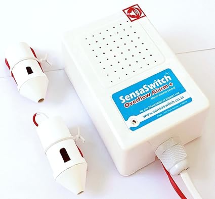 SensaSwitch Overflow Alarm with Adjustable Volume Alarm (Musical) with Water Sensor Set, White Plastic, Model-OAP