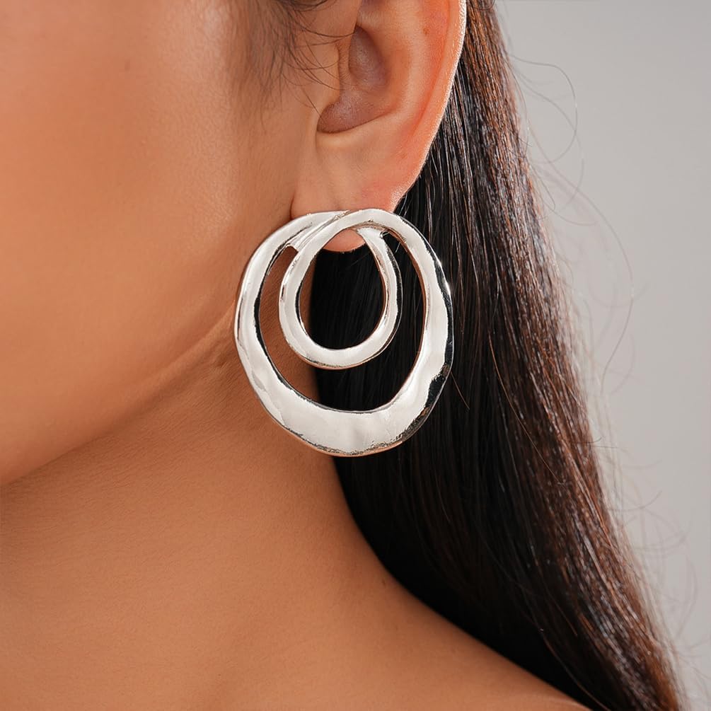 Statement Chunky Gold Double Round Circle Earrings for Women Large Hollow Spiral Geometric Drop Dangle Earring Prom Party Jewelry Accessories Y2K Gift - Image 7