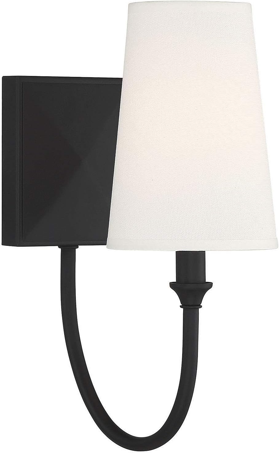 Matte Black Dimmable Wall Sconce with White Fabric Shade