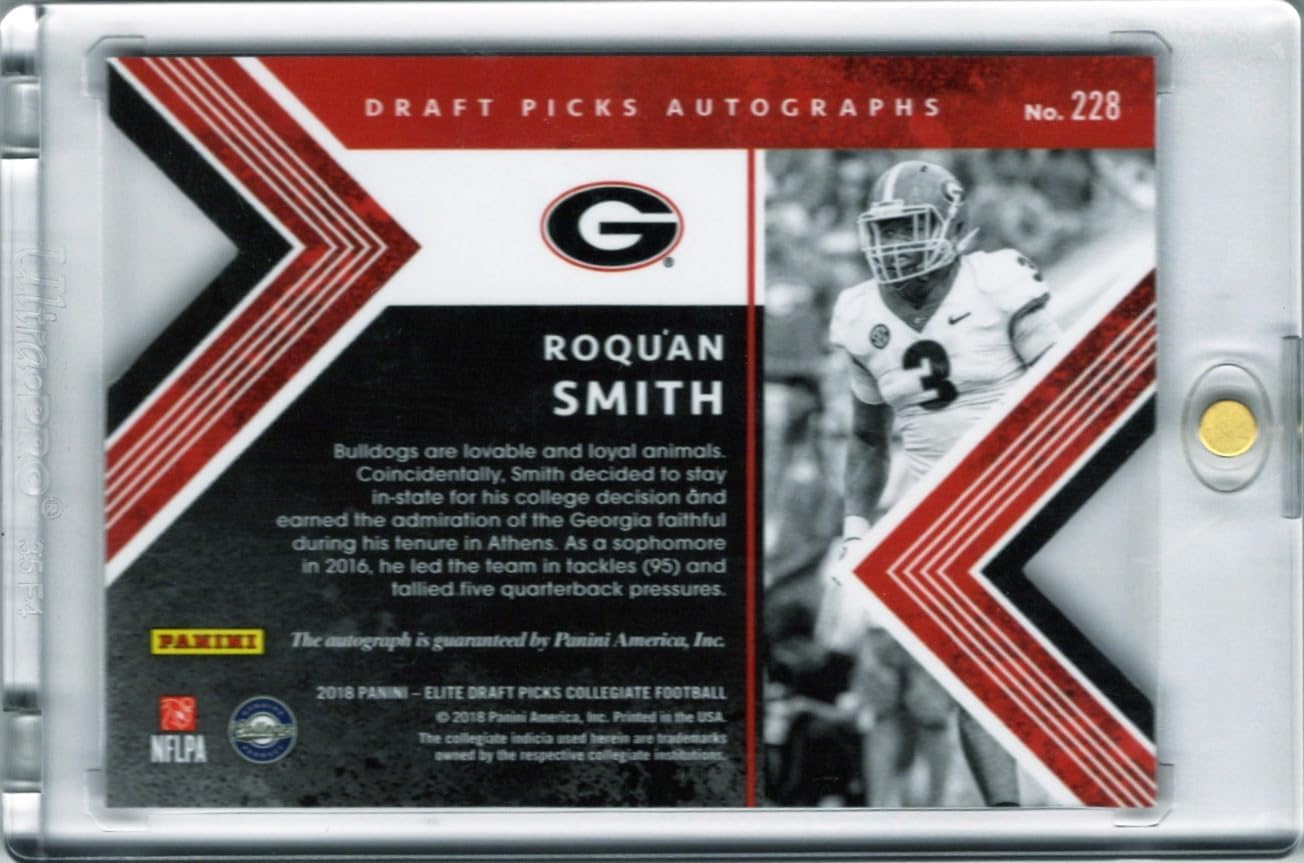Roquan Smith Autographed & Serial Numbered #39/99 Purple Parallel Rookie Card Chronicles Status Draft Picks Collectible Football Card- 2018 Panini Elite Draft Picks Collegiate Football Card #228 (Ravens)