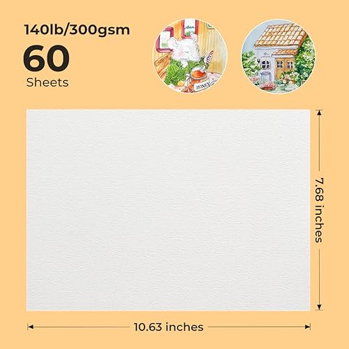 Miniatura 2 de Paul Rubens 60 hojas de papel de acuarela, prensa en frío, 50% algodón y 140 libras10.58 ozm, sin ácidos, papel blanco a granel para artistas,