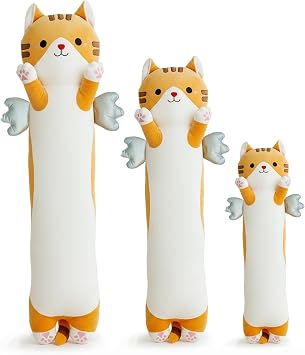 Kekeso Long Cat Plush Pillow, Cute Cat Stuffed Animal Toy for Home Decor Sofa Cushion Christmas Valentines Birthday Gift for Adults Yellow, 90cm/35.43in