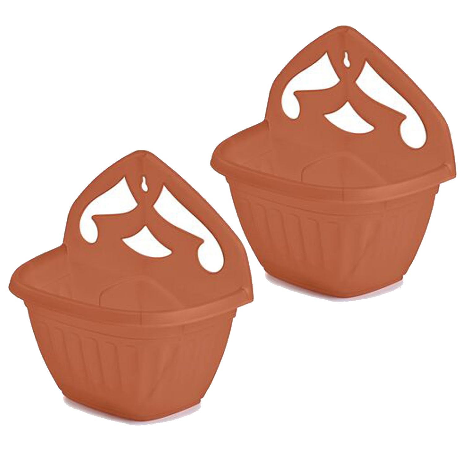 2-Pack Indoor Succulent Wall Planters - Stylish Hanging Decor with Classic Ribbed Design, Lightweight & Weather-Resistant, Drainage Holes - Ideal for Wall-Mounted Potted Plants (Terracotta)