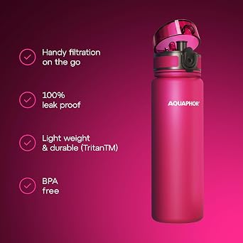 AQUAPHOR Water Filter Pitcher Opal White 12 Cup with B15 Filter + 2 x City Filter Water Bottle with Purifying Filter (Blue and Ruby Red), BPA-Free - Hydration Bundle