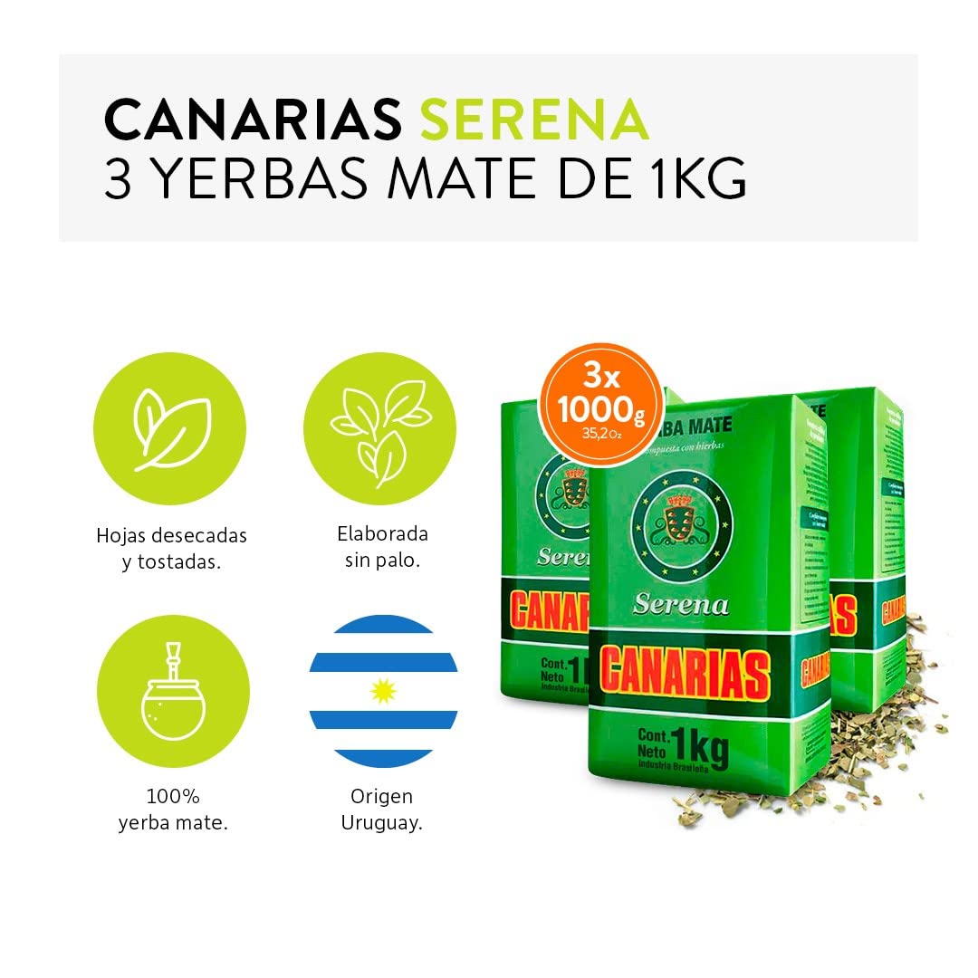 Qumir Pack de Yerba Mate Canarias Serena 1Kg - 3 Unidades - Total 3 Kg de Yerba Mate