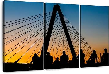 ElephantStock - Bond Bridge Silhouette Wall Art - Horizontal Multi Panel Canvas - 3 Piece Living Room Wall Decor - Photography Architecture Multi Piece Wall Art - Black And Gray Decor - 74" x 48"