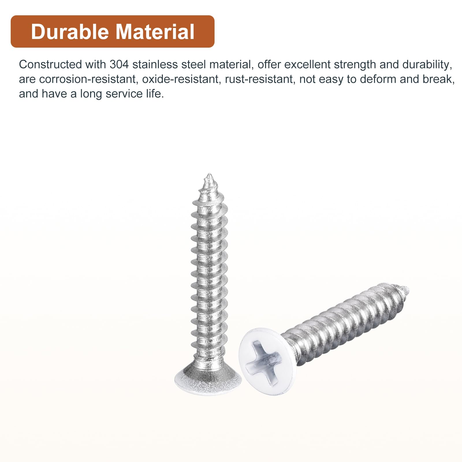 DTGN 50Pcs ST4x25mm Flat Head Wood Screws, 304 Stainless Steel White Phillips Self Tapping Screws - Image 3