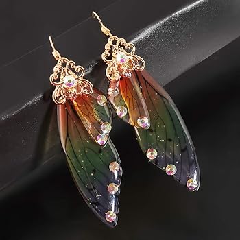 Amazon | 虹色蝶 フックピアス ピアス 耳飾り 蝶の羽 蝶翼 揺れる
