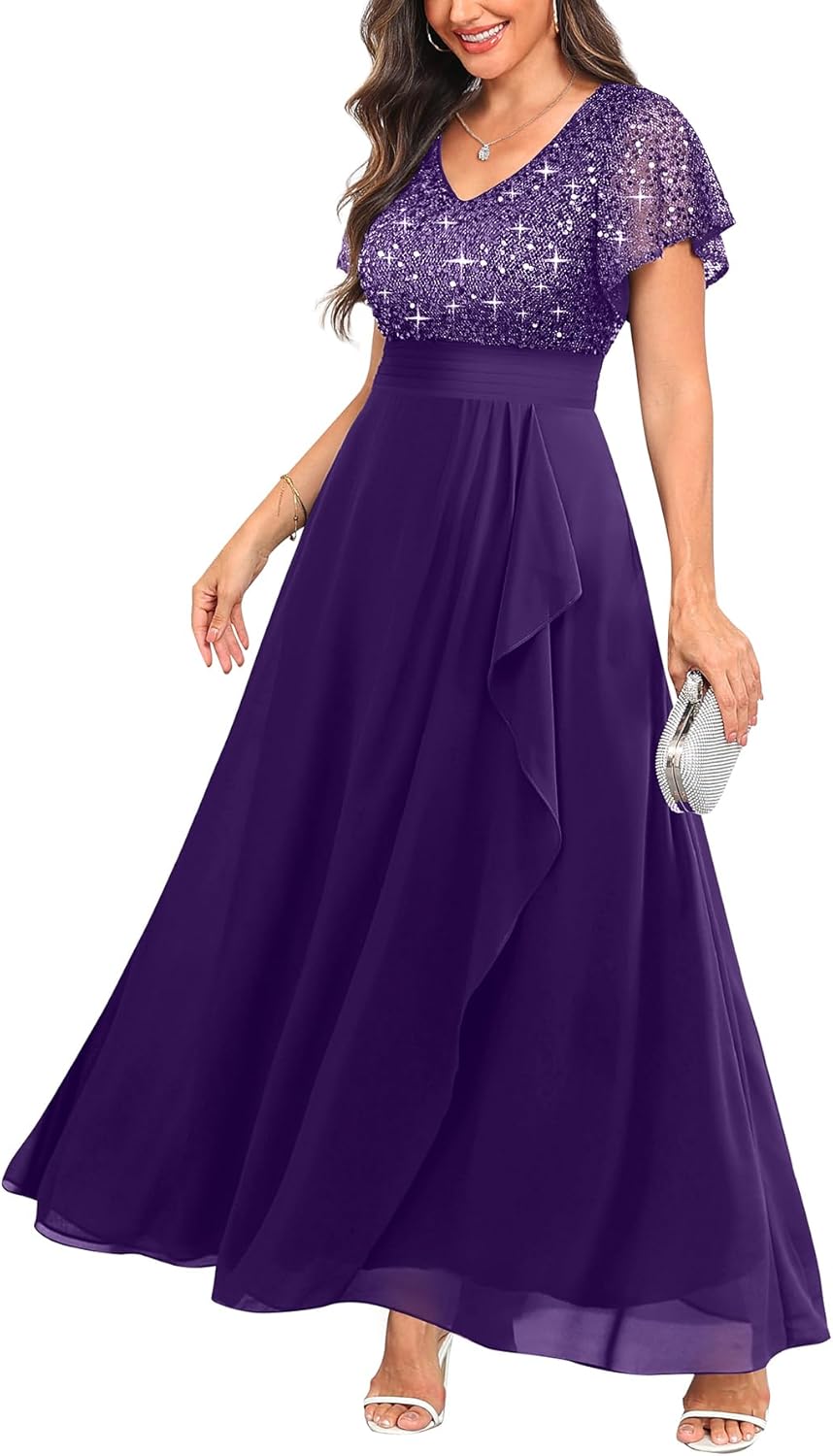 Pinup Fashion Women Plus Size Formal Dresses - Sequin Evening Gowns Wedding Guest Prom Long Dress