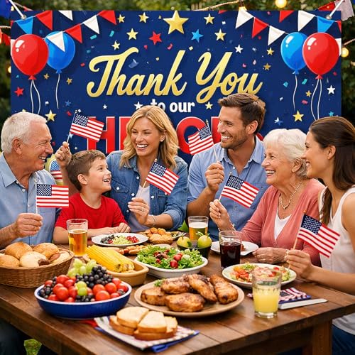 Image of BlissYard Thank You to Our Heroes Banner 71 x 43 Inch 4th of July Decorations Patriotic Happy Veterans Day Outdoor Decorations Veterans Day Photography Background Sign Memorial Day Decor Banner