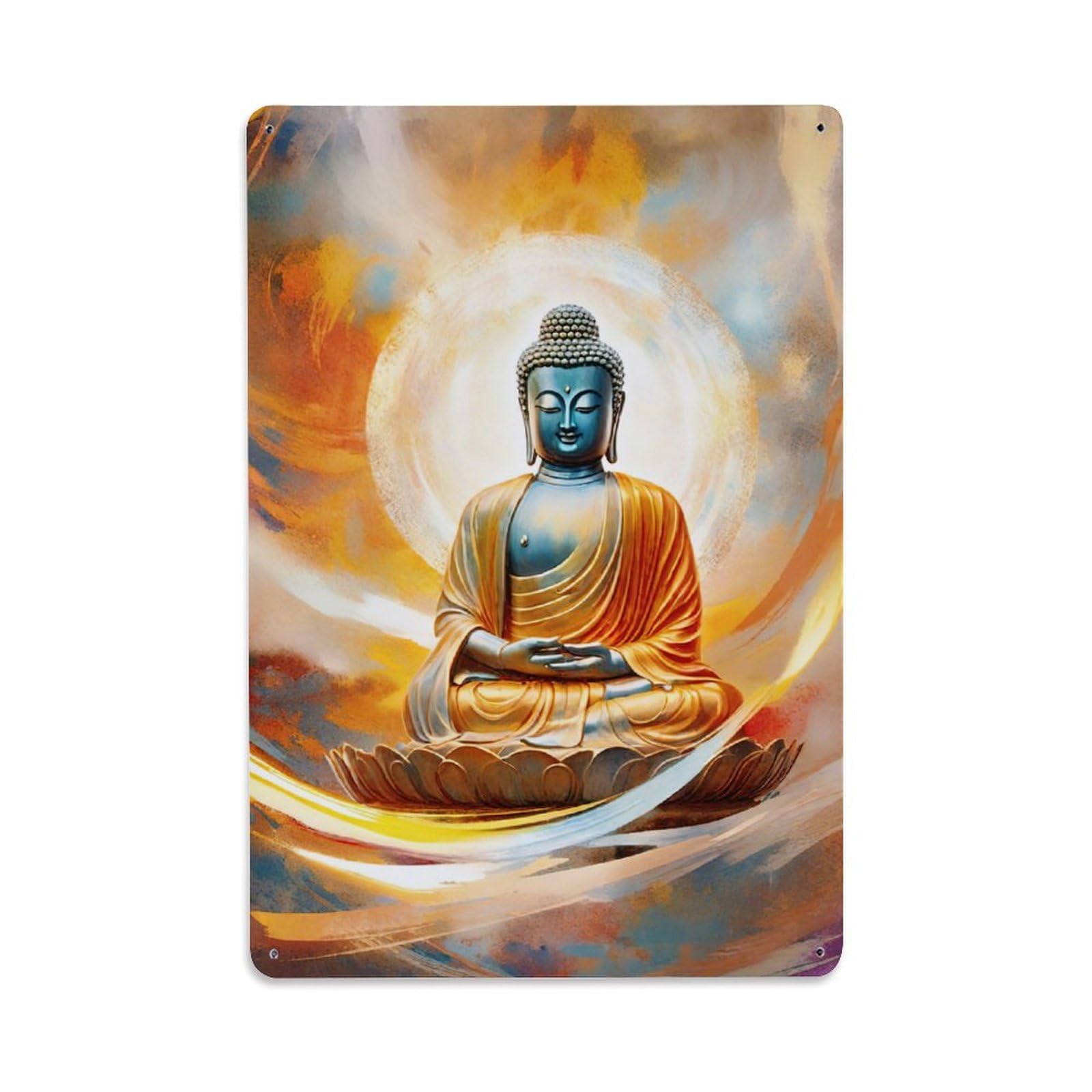 Indian Buddhism Spiritual Sacred Buddha Venerable Heritage Metal Tin Sign Plaque Wall Decor for Cafe, Man Cave, Club Bar, Office, Home Garden Round Metal Poster 8x12Inch