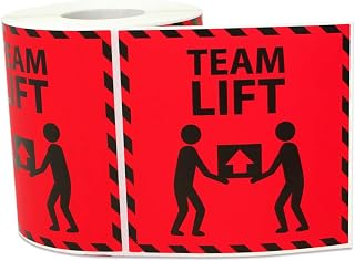 300 Team Lift Stickers, 3 x 3 Inch Caution Heavy Shipment Package Team Lift Required Warning Stickers Fragile Glass Shipping Handling Packing Labels for Moving Boxes - 1 Roll of 300 Labels