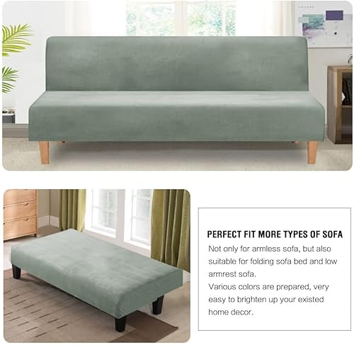 Vista 30 de H.VERSAILTEX - Funda de terciopelo real para futón sin brazos, funda protectora elástica para sofá cama, para protección de muebles, gruesa, suave