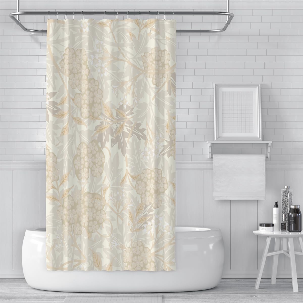Cortina de Ducha Estilo Morris Crema Beige Baño 150x180cm