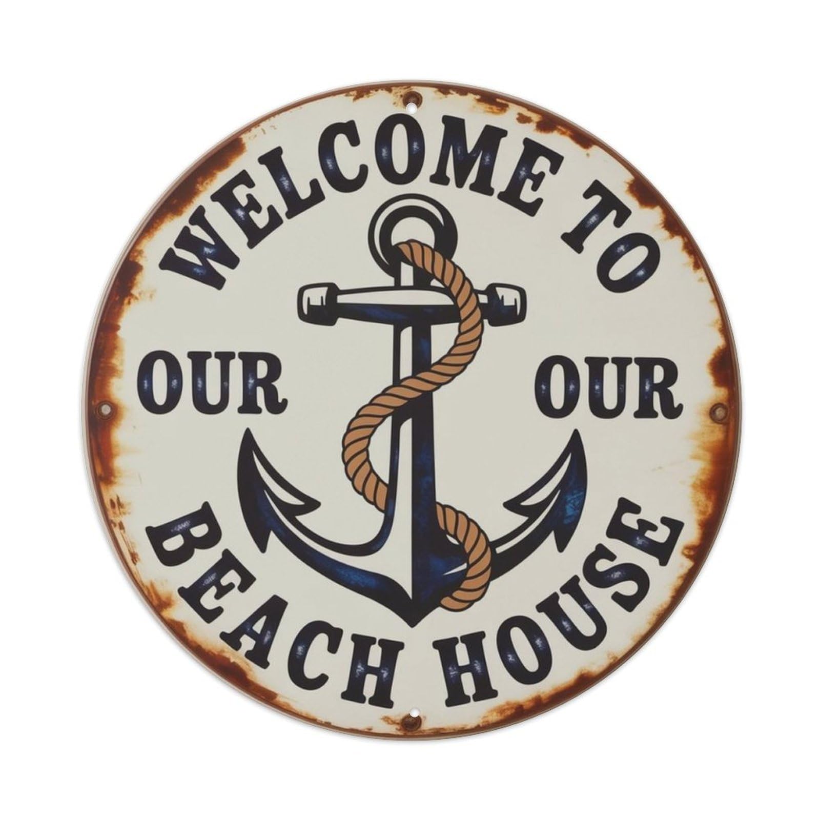 Beach House Nautical Anchor Metal Tin Sign Plaque