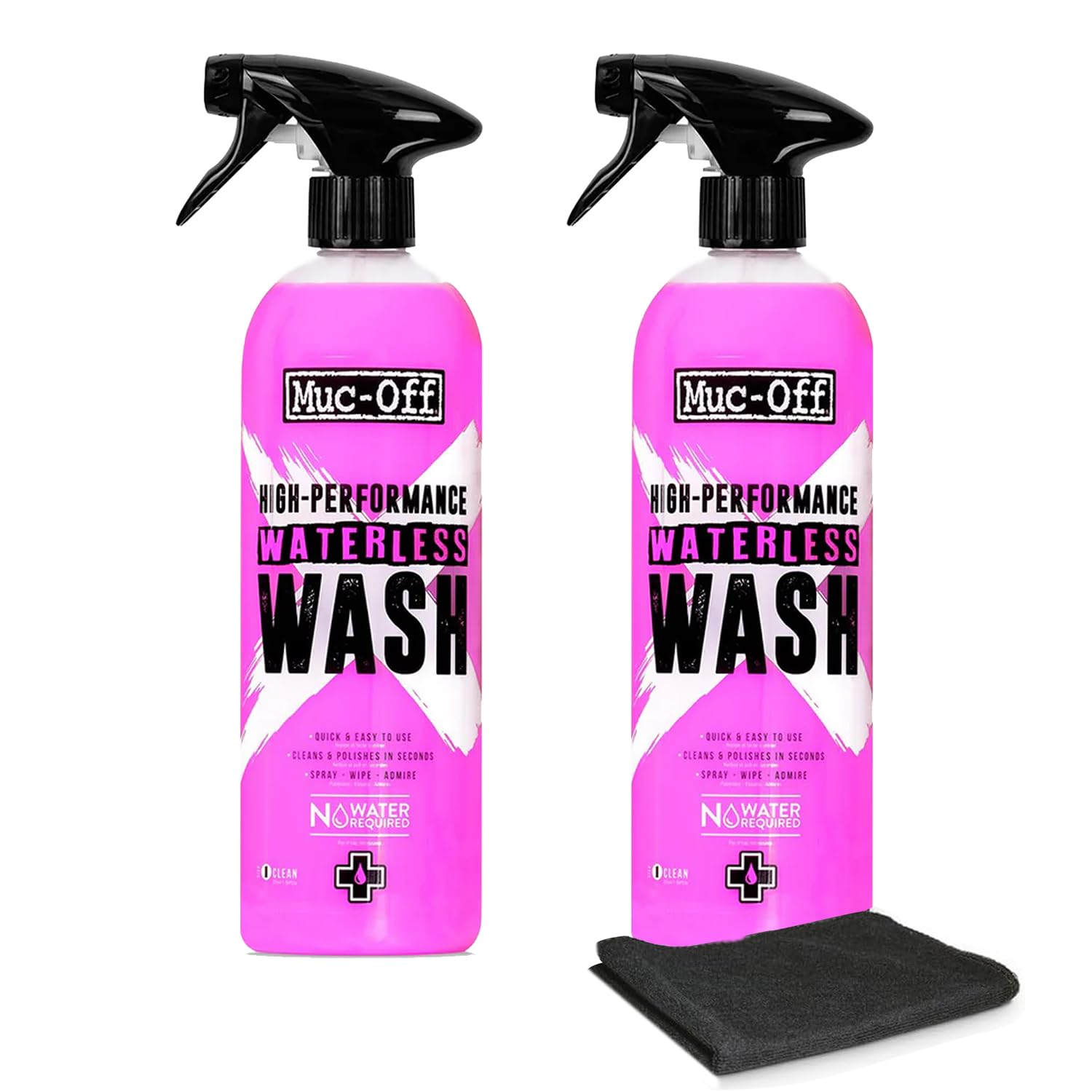 Muc-Off High Performance Waterless Bike Wash 750ml (Pack of 2) | Spray & Wipe Bike Cleaner | No Water Needed | Safe on Carbon Fibre | Cleans &