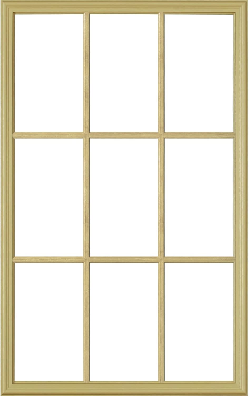 ODL Entry Door Replacement Frame Set for 1 Thick Door Windows - 24 x 38 Exterior or Front Door Tan Window Frame - 9 Light Grid Pattern for Home Improvement - No Glass Included