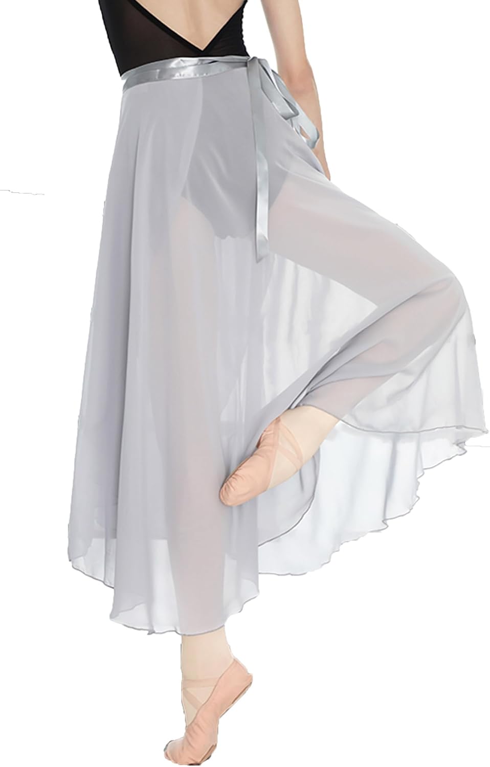 Daydance Women's Ballet Skirts Long Sheer Dance Skirts Black with Tie Waist