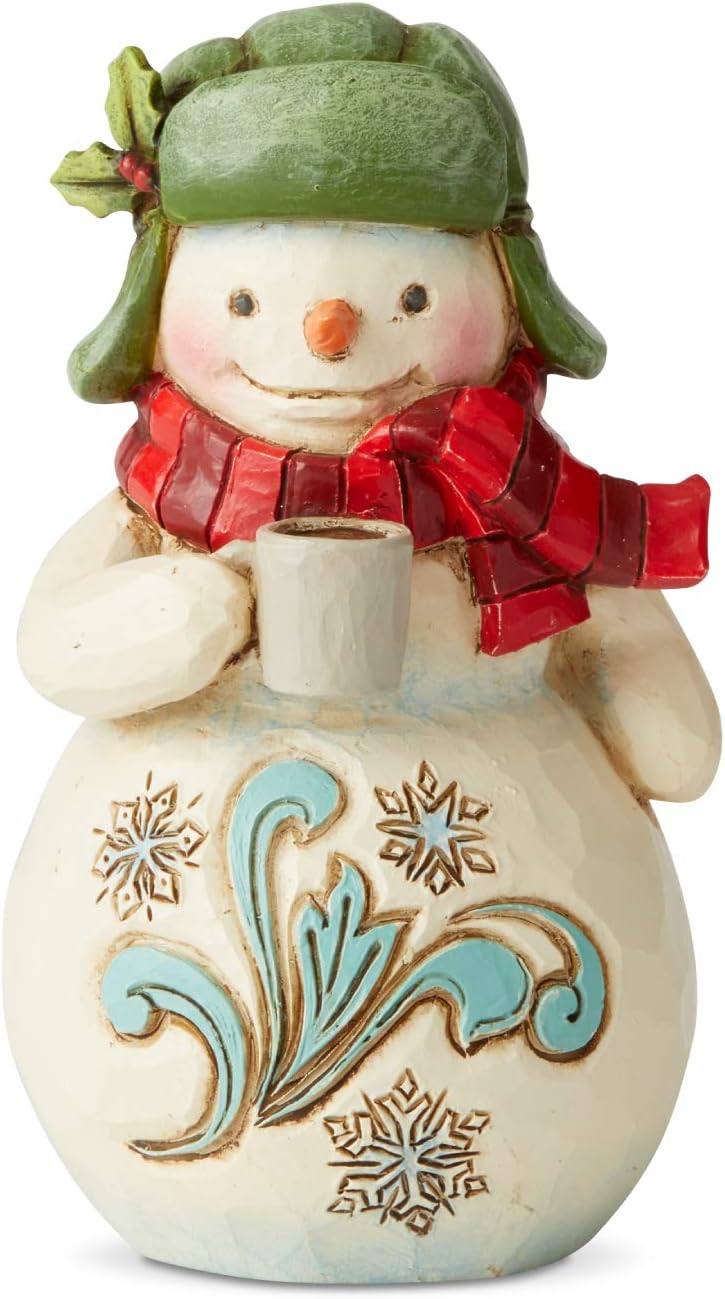 Enesco Jim Shore 6004294, Mini Snowman with Mug Figurine, Resin, 3.54 Inches,Multicolor