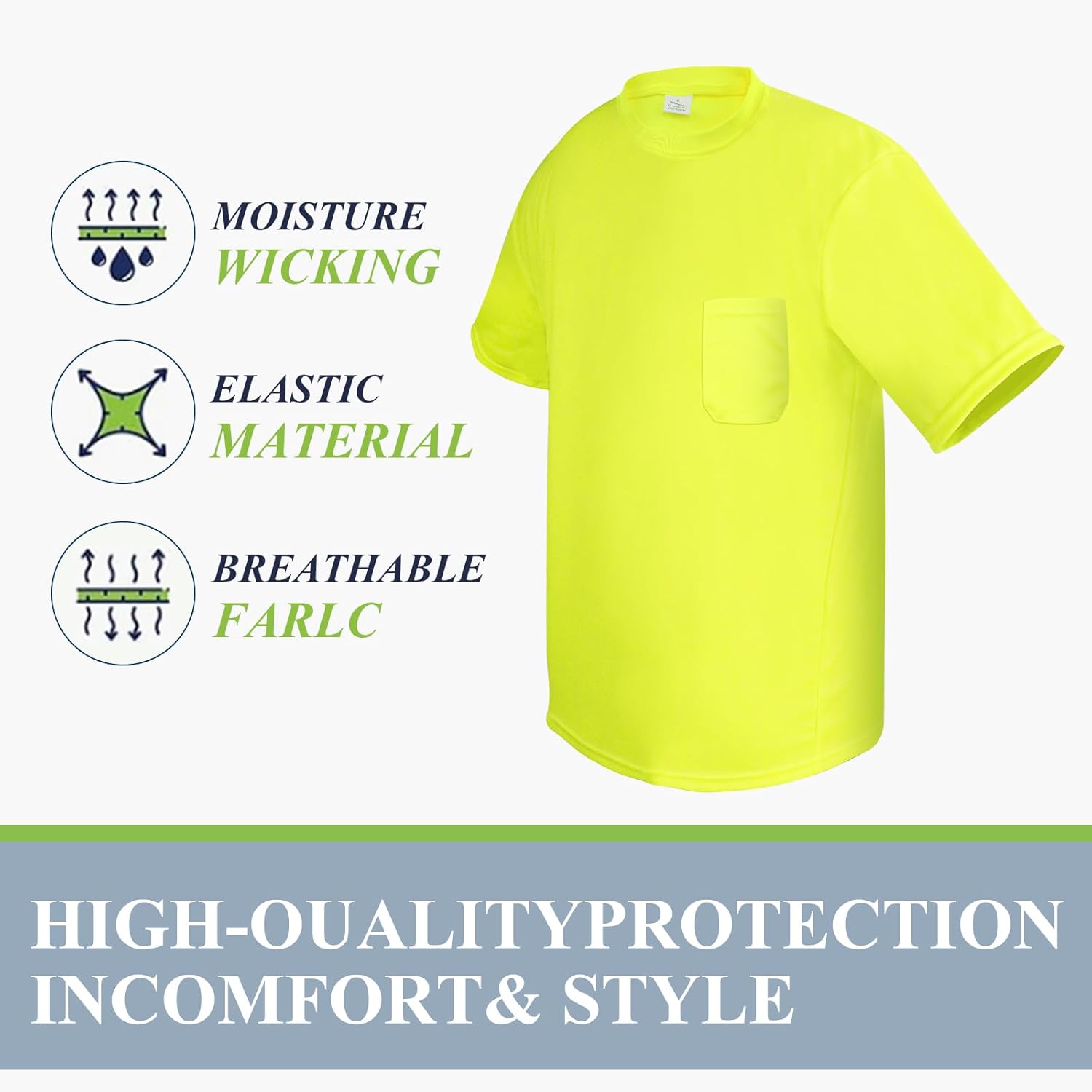High Visibility Short Sleeve T Shirts Safety Fit Work Shirts Sun Protection Construction Shirts for Men - Image 2