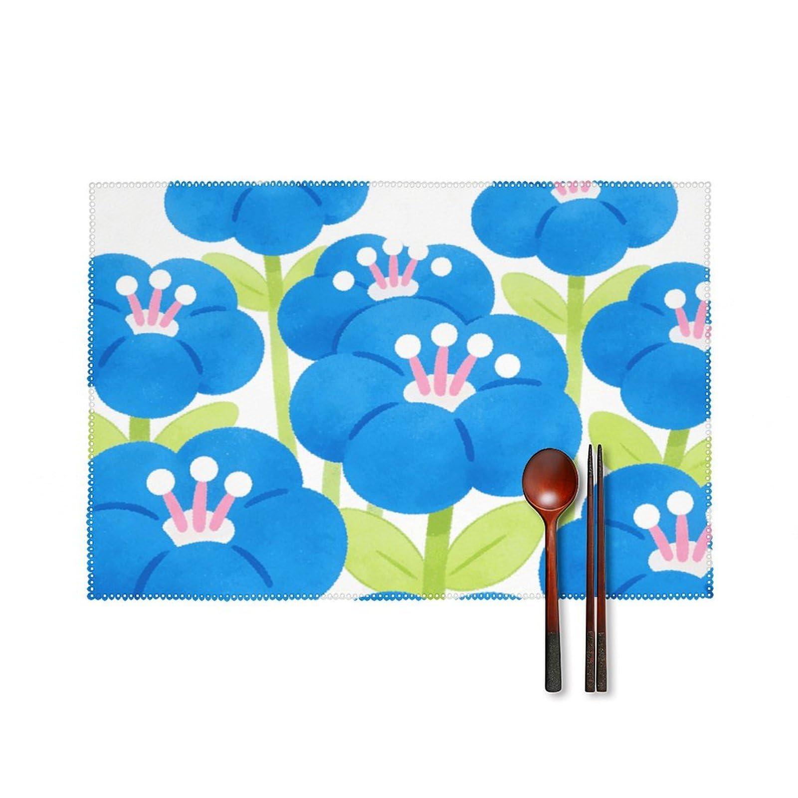 Flowers Bloom in Clusters in The Blue Sky Placemats Set of 6, 12x18 Inch Heat Resistant Washable Canvas Table Mats, Stain Resistant Decorative Dining Placemats for Kitchen, Restaurant, Outdoor Party