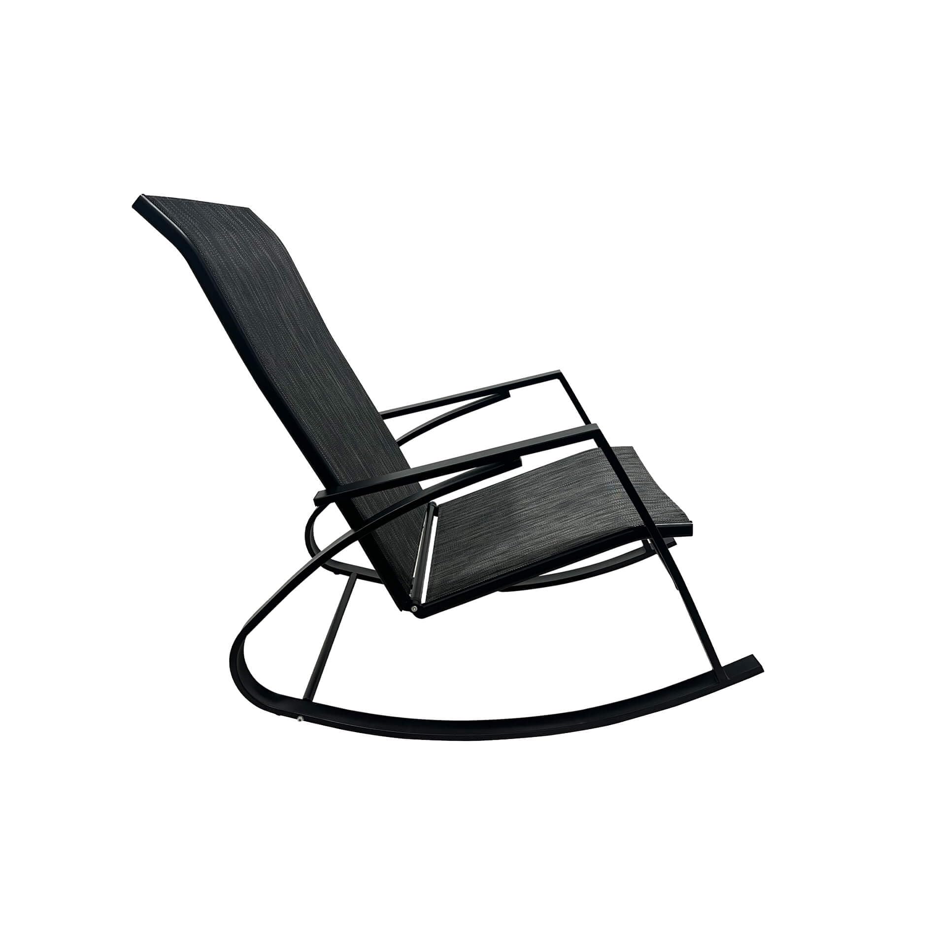 Rebecca Mobili Silla mecedora, Silla de exterior, Negro Gris Oscuro, Acero Poliéster, Robusto, Estilo Moderno, para Jardín Veranda. Dimensiones HxLxP: 94 x 104 x 60 cm. Art. RE7186