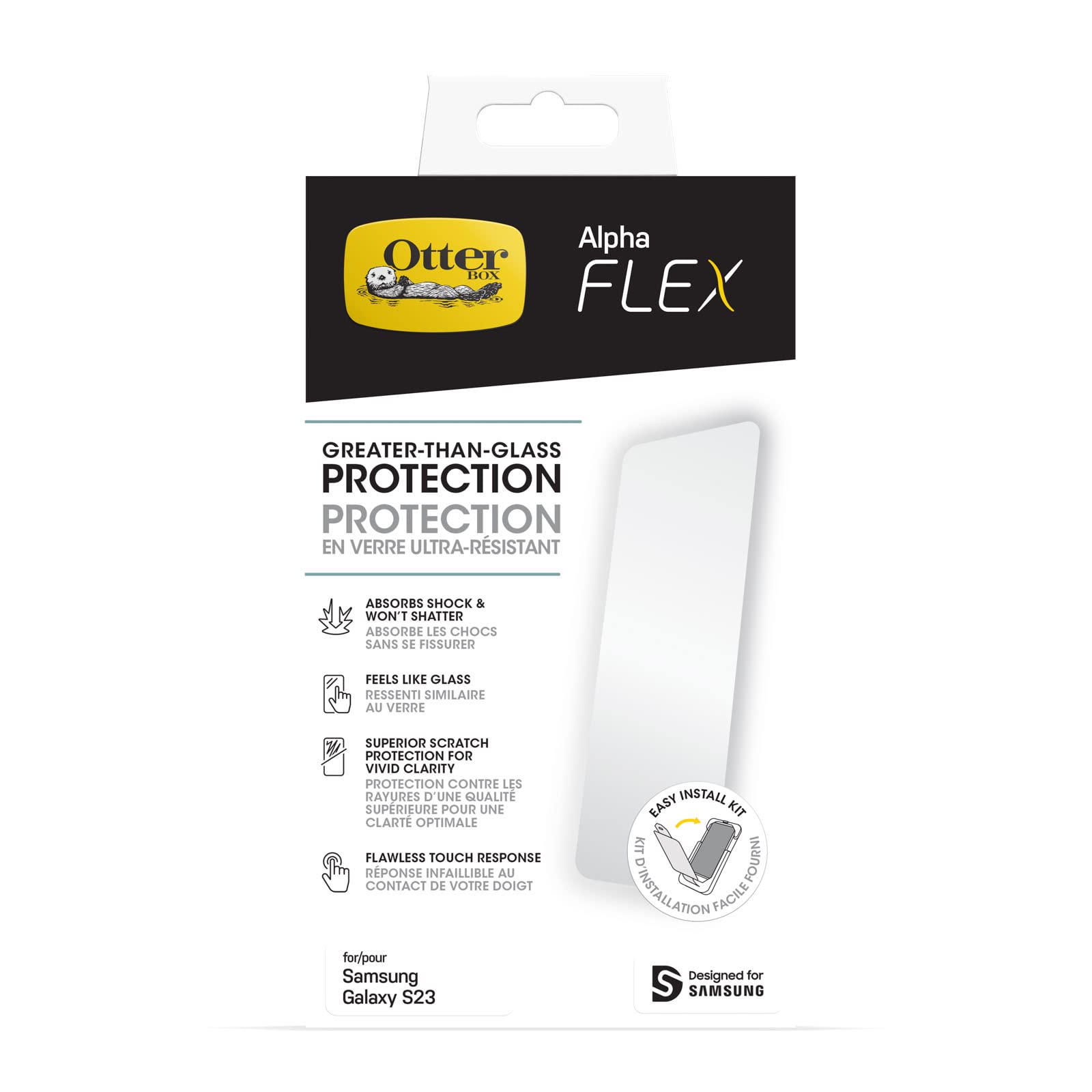 OtterBox Pellicola protettiva Alphaflex per Samsung Galaxy S23, Protezione resistente contro rotture e graffi con trattamento antimicrobico