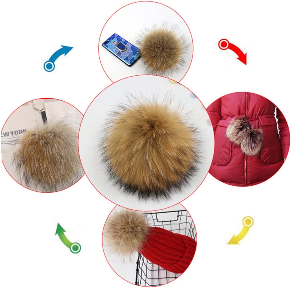 LIFKICH 20pcs Faux Fur Pom Poms Plush for Clothing Accessories Shoes Hats Crafts Decorative Rubber Band for Women and Girls