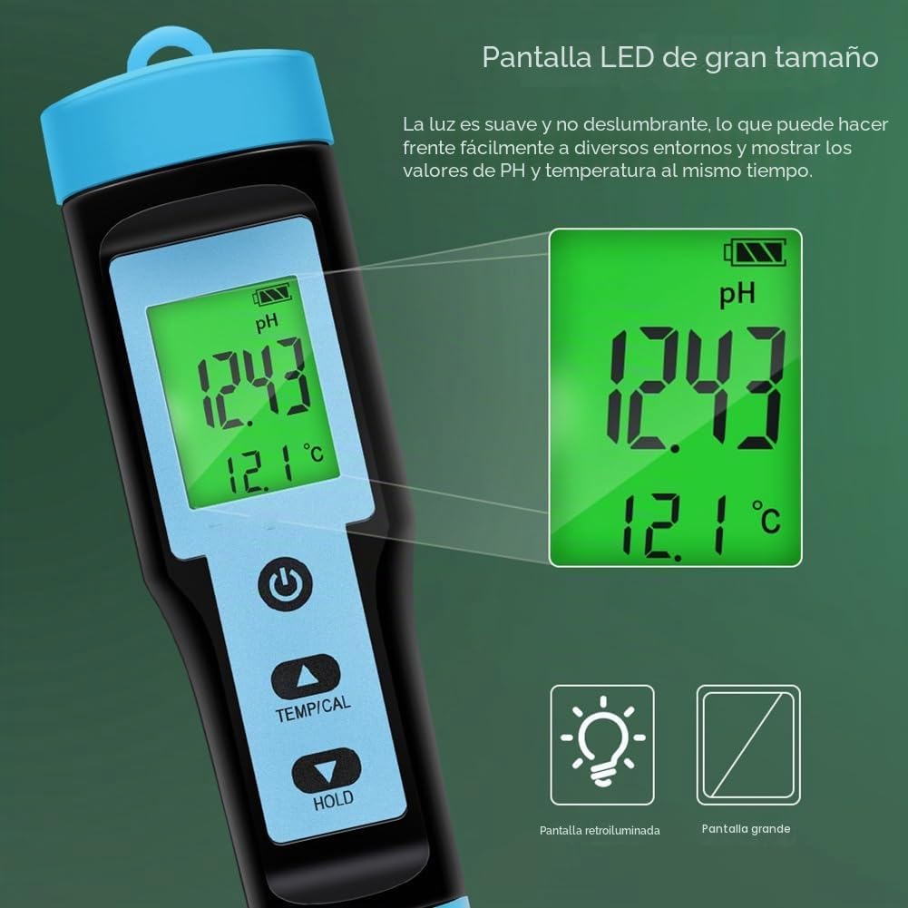 PH-Metro Alimentario 0.00-14.00 PH Probador de Temperatura de Alta Precisión Sensor Analizador de Acidez para Carne Enlatada Masa de Queso Instalación Fácil A
