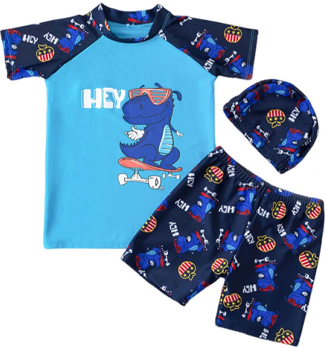 Toddler Boy Dinosaur Swimsuit Beach Quick Dry Swim Set Sun Protection Two Piece Rash Guard Kid Swim Trunks Shirt 4-10Y