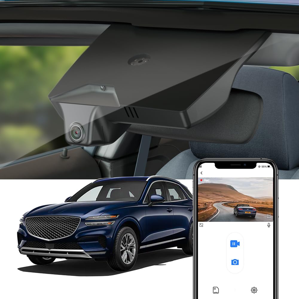 Fitcamx 4K Dash Cam Suitable for Genesis GV70 2022-2025 2.5T Standard 3.5T Sport JK1 (Has Auto-Dimming), OEM Style, UHD 2160P Video, Built-in WiFi, Loop Recording, G-Sensor, Plug & Play, 64GB Card