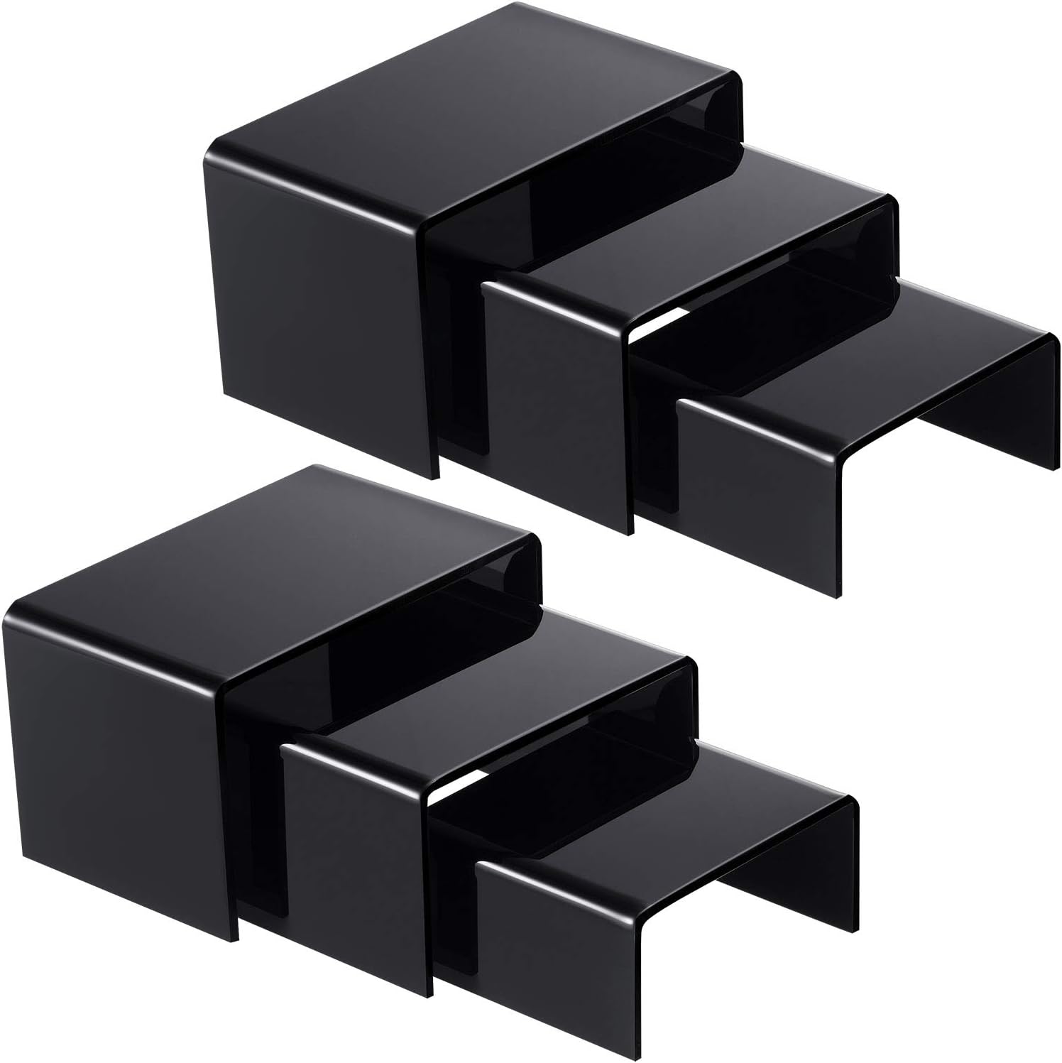 Chuangdi 2 Sets Acrylic Display Risers, Jewelry Display Riser Shelf Showcase Fixtures (Black, Medium Set)