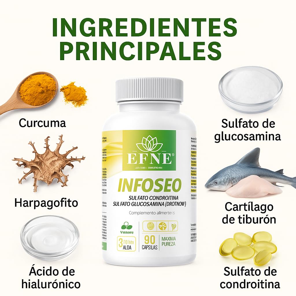 EFNE | Infoseo Articulaciones | Glucosamina, Condroitina (Droi-Kon®) y MSM | 90 Cápsulas | Suplemento para Cartílagos, Huesos y Movilidad | Fórmula Avanzada | Alta dosis