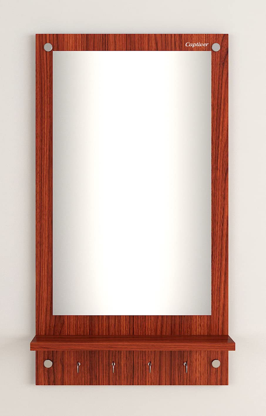 Captiver 4 Hook Engineered Wood Wall Hanging Mirrors with Storage Shelf Bedroom Living Room washbasin Toilet Furniture Antique Rectangle Home Fancy Items (Classic Walnut) 3