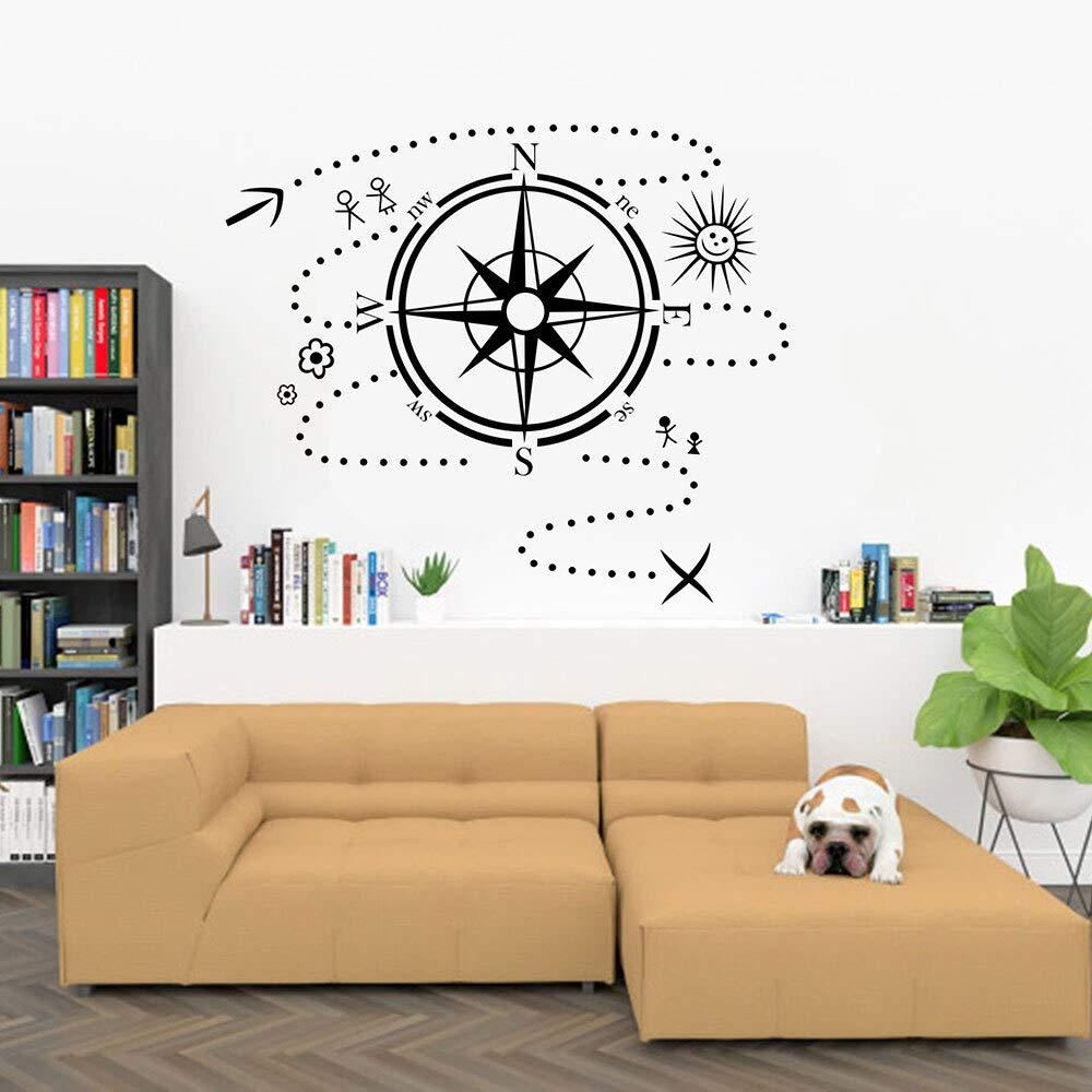 yuandp Compass Wall Decals Sun Adventure Route Art Doors Windows Vinyl Stickers Children Bedroom Nursery Interior Creative Fresco 57 * 66cm