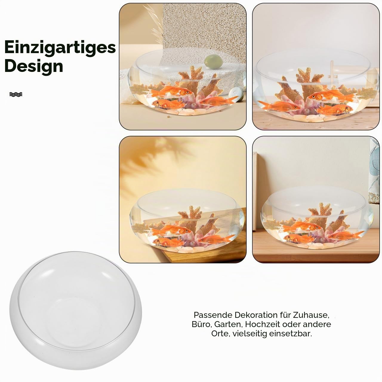 DOITOOL Transparente Fischglasvase, Glasblasenschale, rund, flach, Pflanzgefäß, Terrarium, Fischschale, Seerosenschale, breite Öffnung, Wasserpflanzentopf, Hydrokultur-Pflanzgefäß, Glas, Aquarium