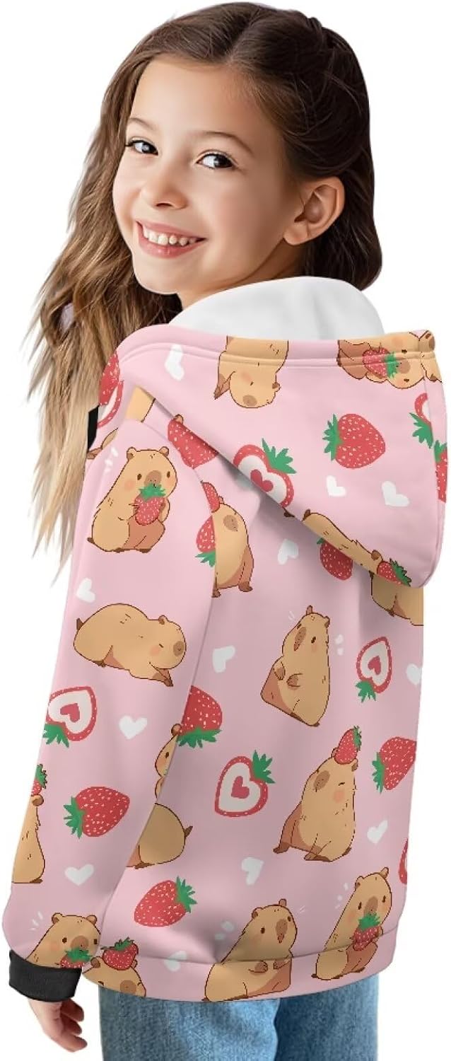 Zip Up Hooded Sweatshirt Fall Winter Long Sleeve Fleece Casual Jacket with Pocket for Kids Youth Girls 6-16 Years